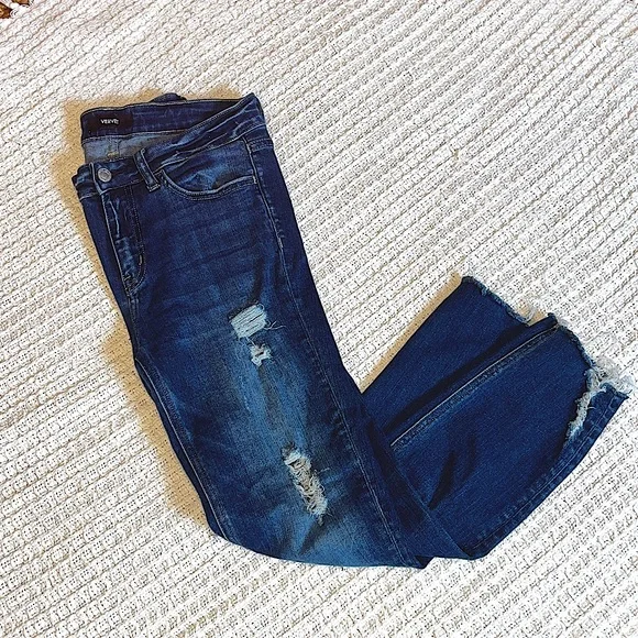 VERVET High Rise Distressed Hem Crop Dark Wash skinny Denim Jeans sz 28 - Picture 8 of 8